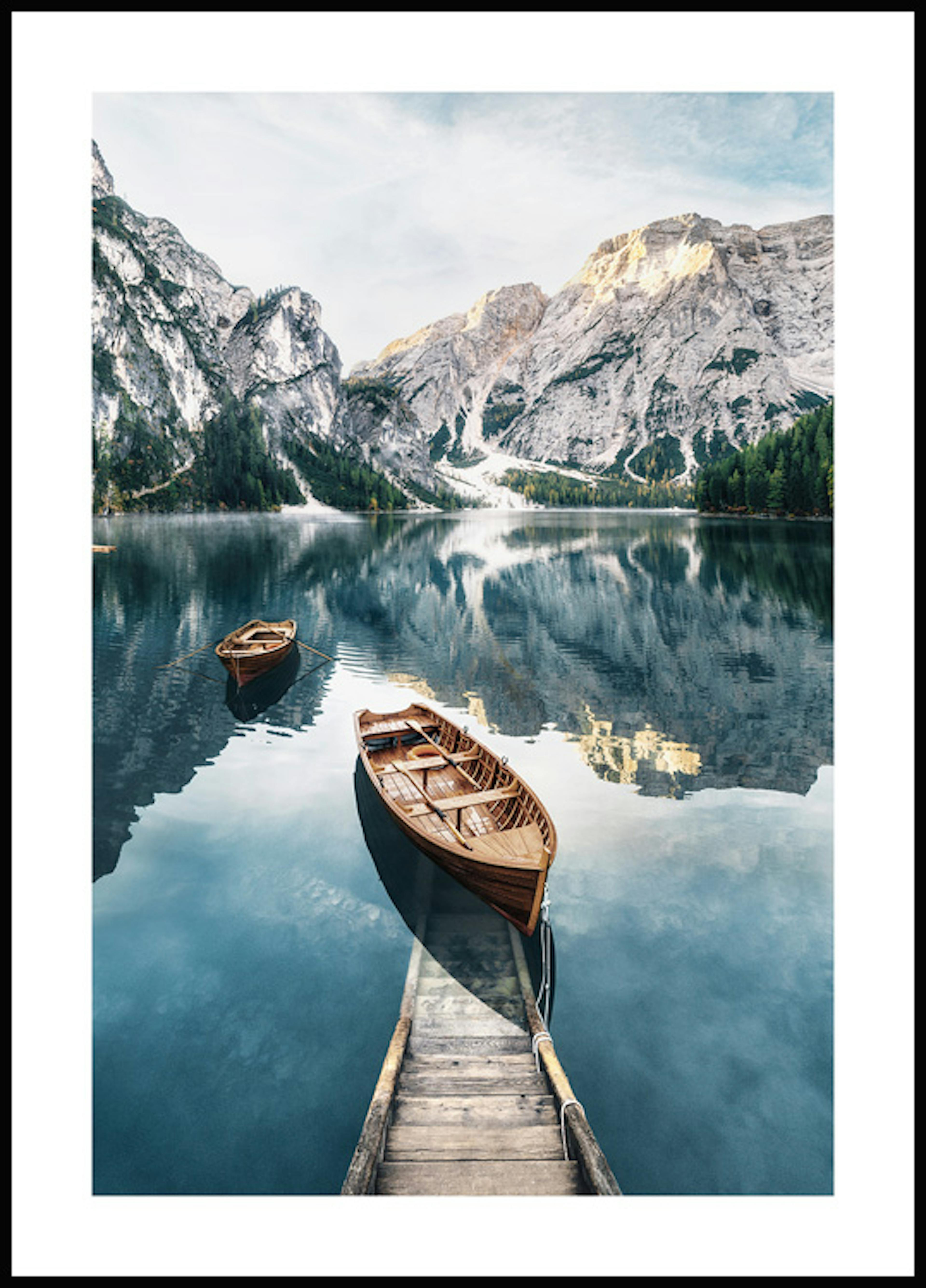 Boat in Mountain Lake Poster 0