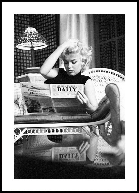 Affiche Marilyn Monroe sur toit building, noir & blanc l.60 x H.80 cm