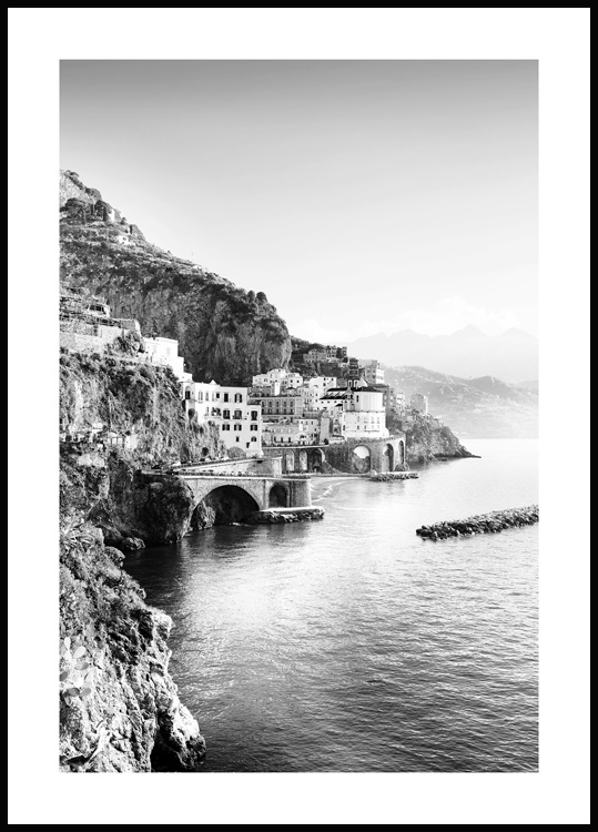 Vista di Amalfi Poster - Poster in bianco e nero