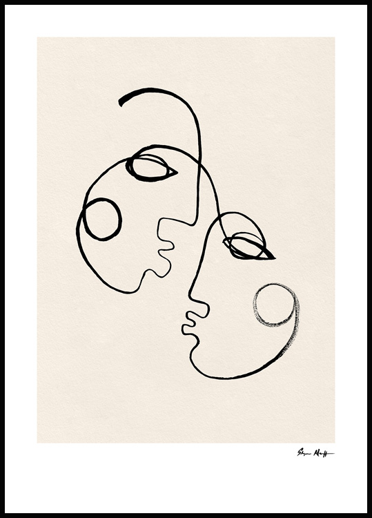 Ansigter Line Plakat - Illustrationsplakater
