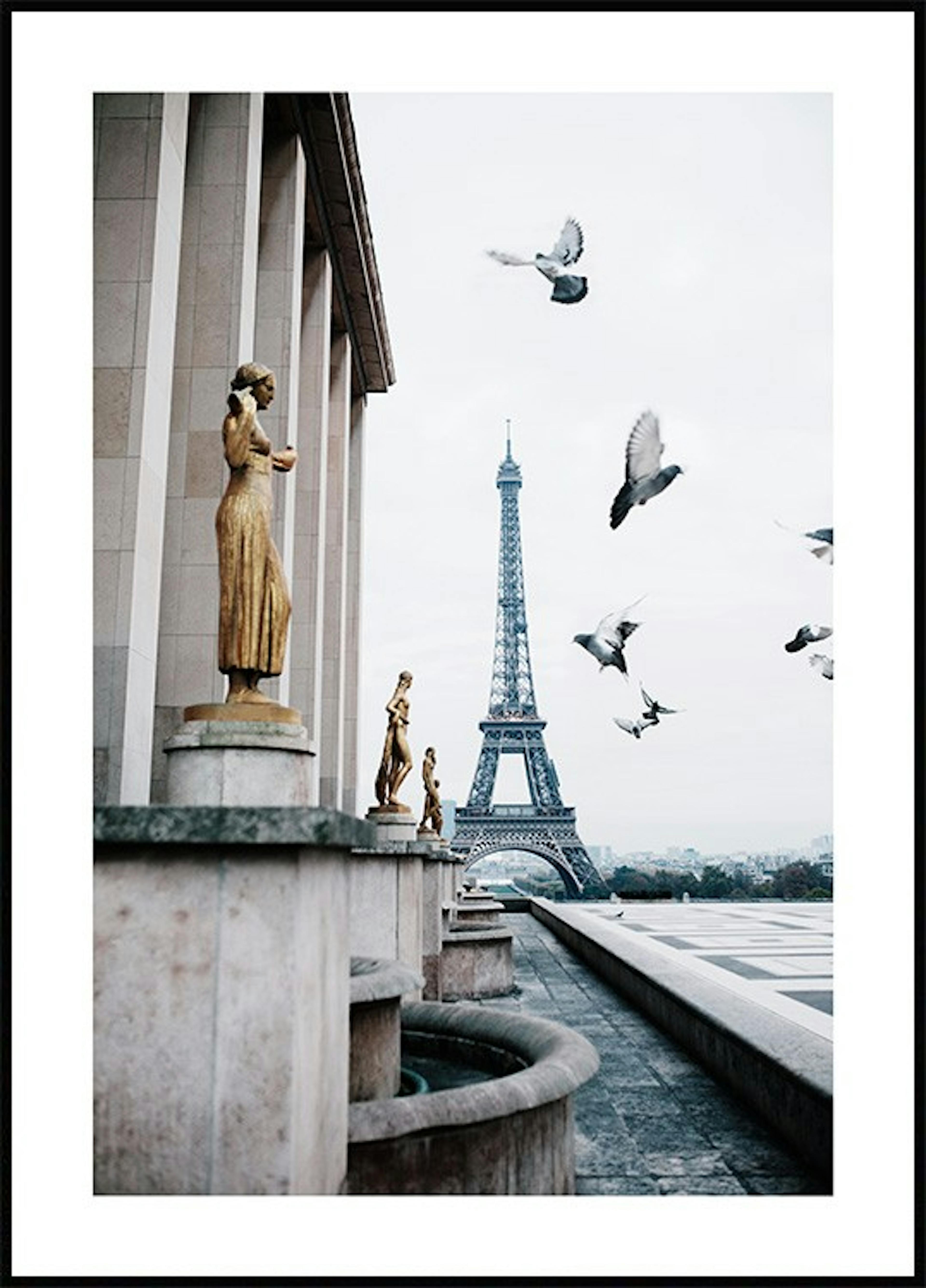 Eiffel Tower and Flying Birds Poster thumbnail
