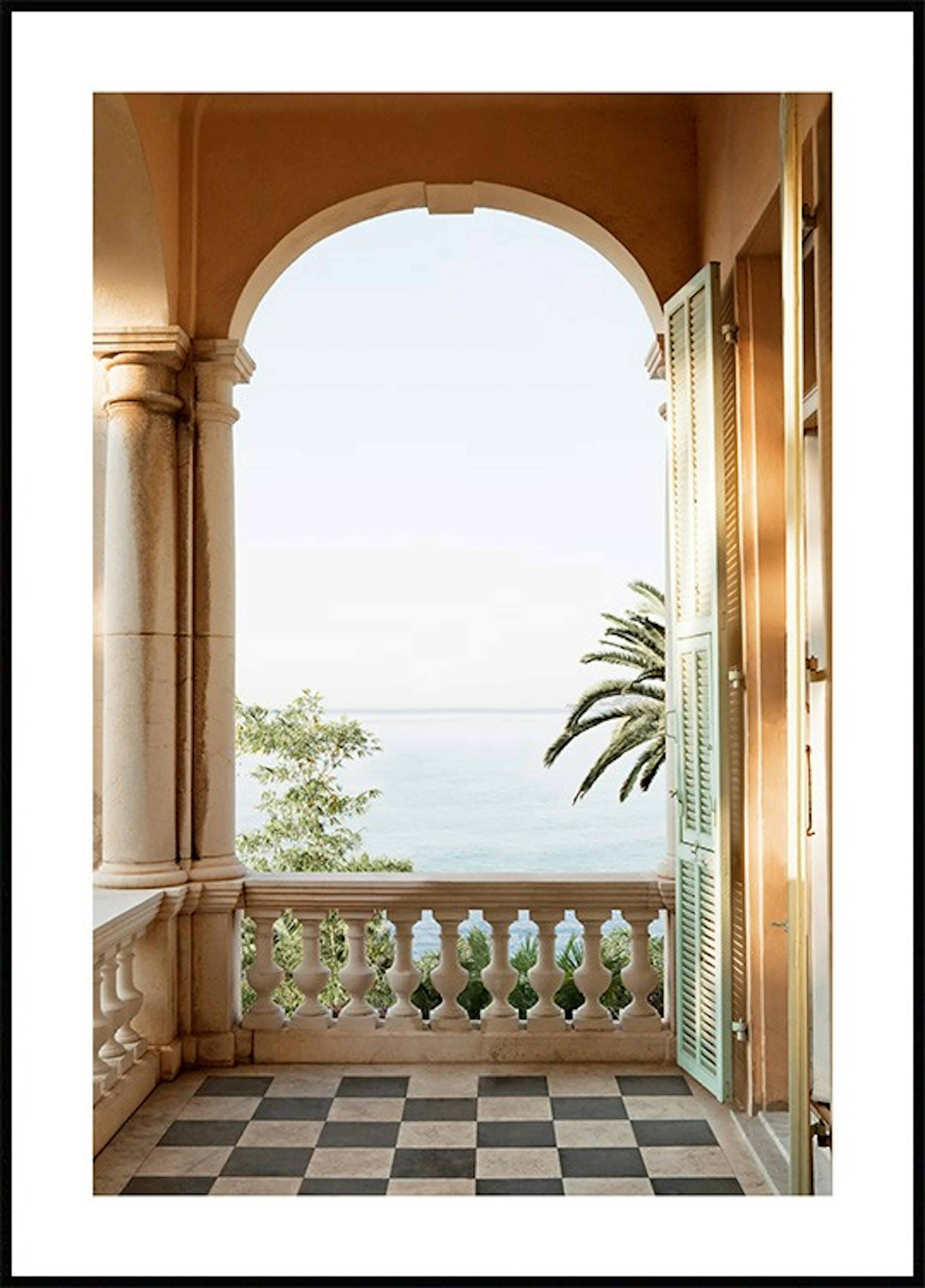 لوحة لصورة شرفة مطلة على البحر الأبيض المتوسط 0