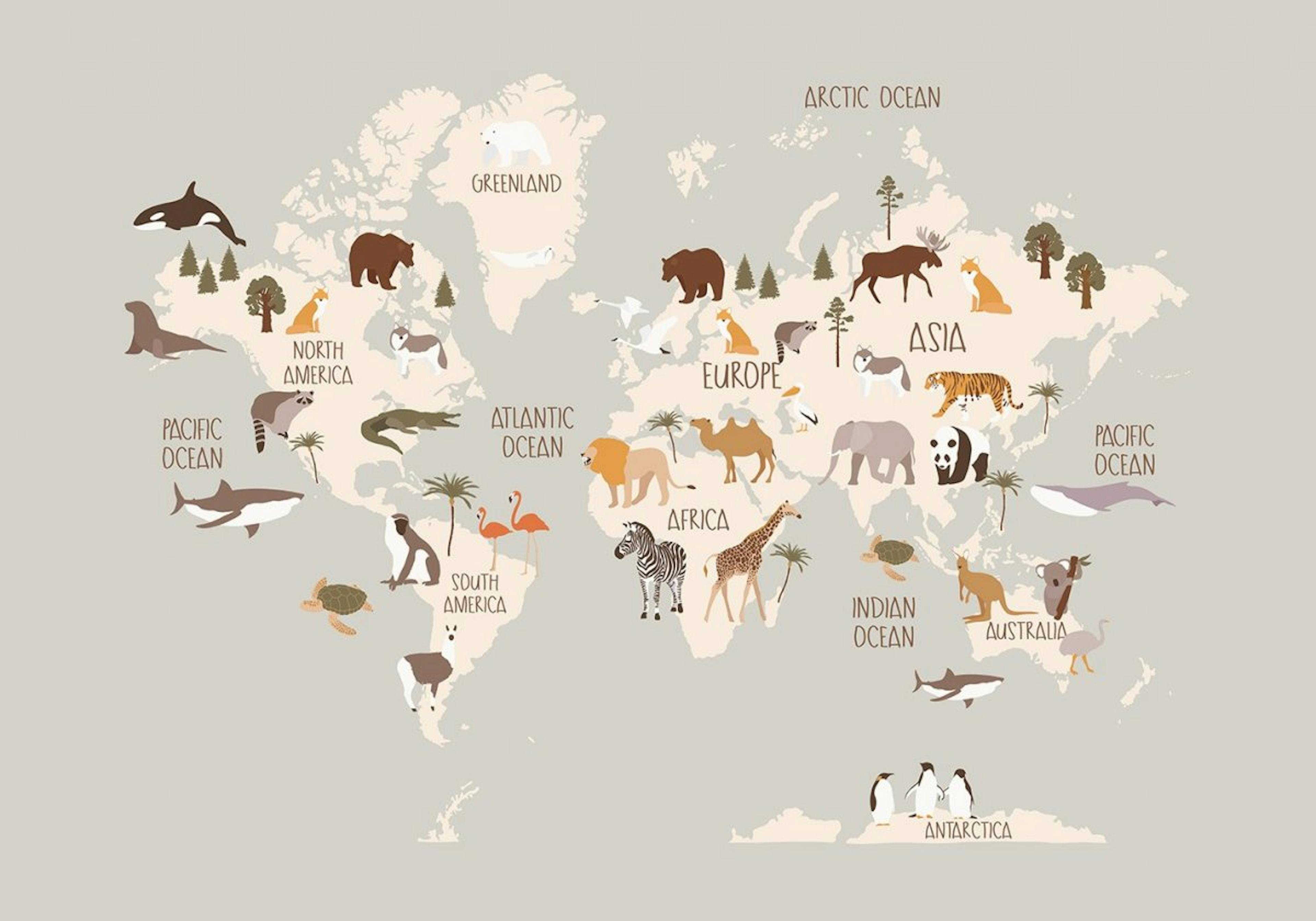 Dieren in het Wild Wereldkaart Poster 0