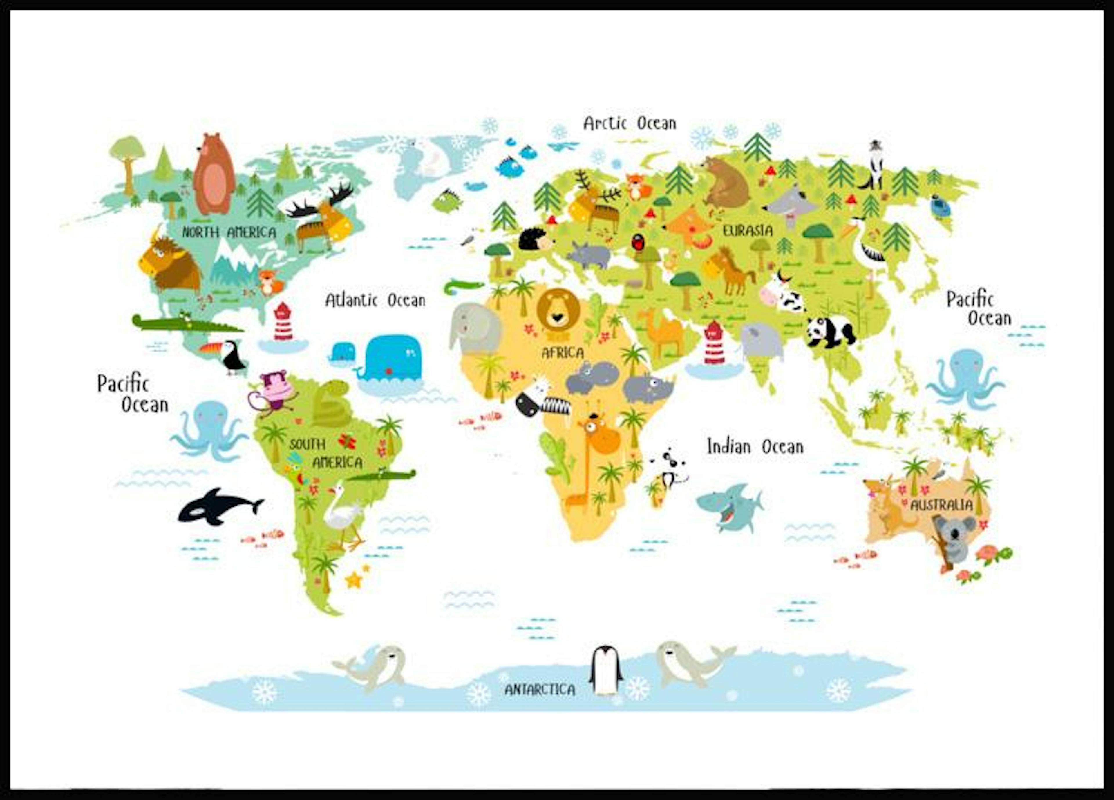 Weltkarte Tiere Poster 0