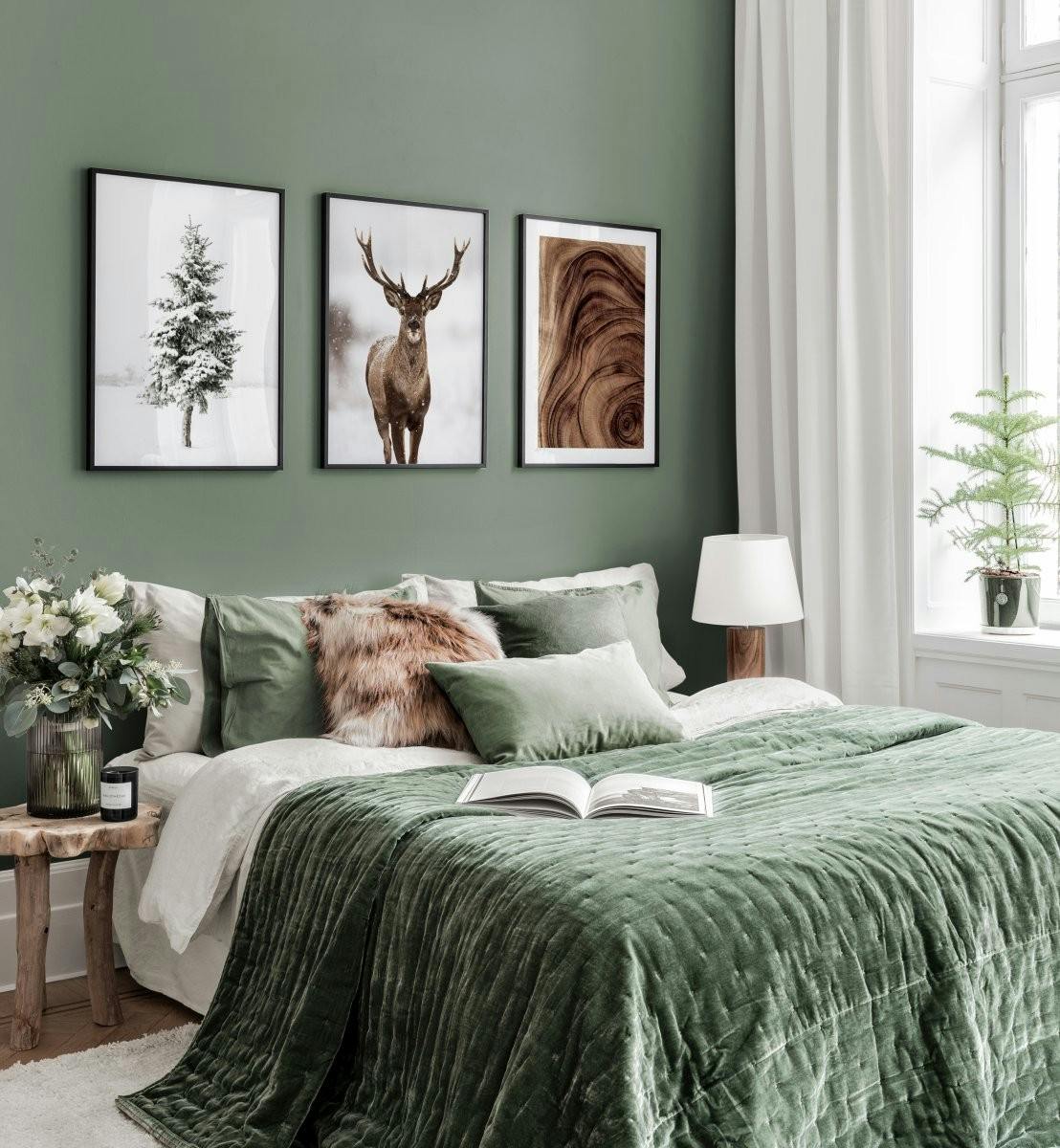 Nature inspired gallery wall red stag black wooden frames (ONE SIZE) - Poster Store