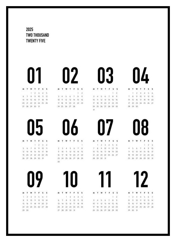 Kalender 2025 Z&W Poster (50x70 cm) - Poster Store