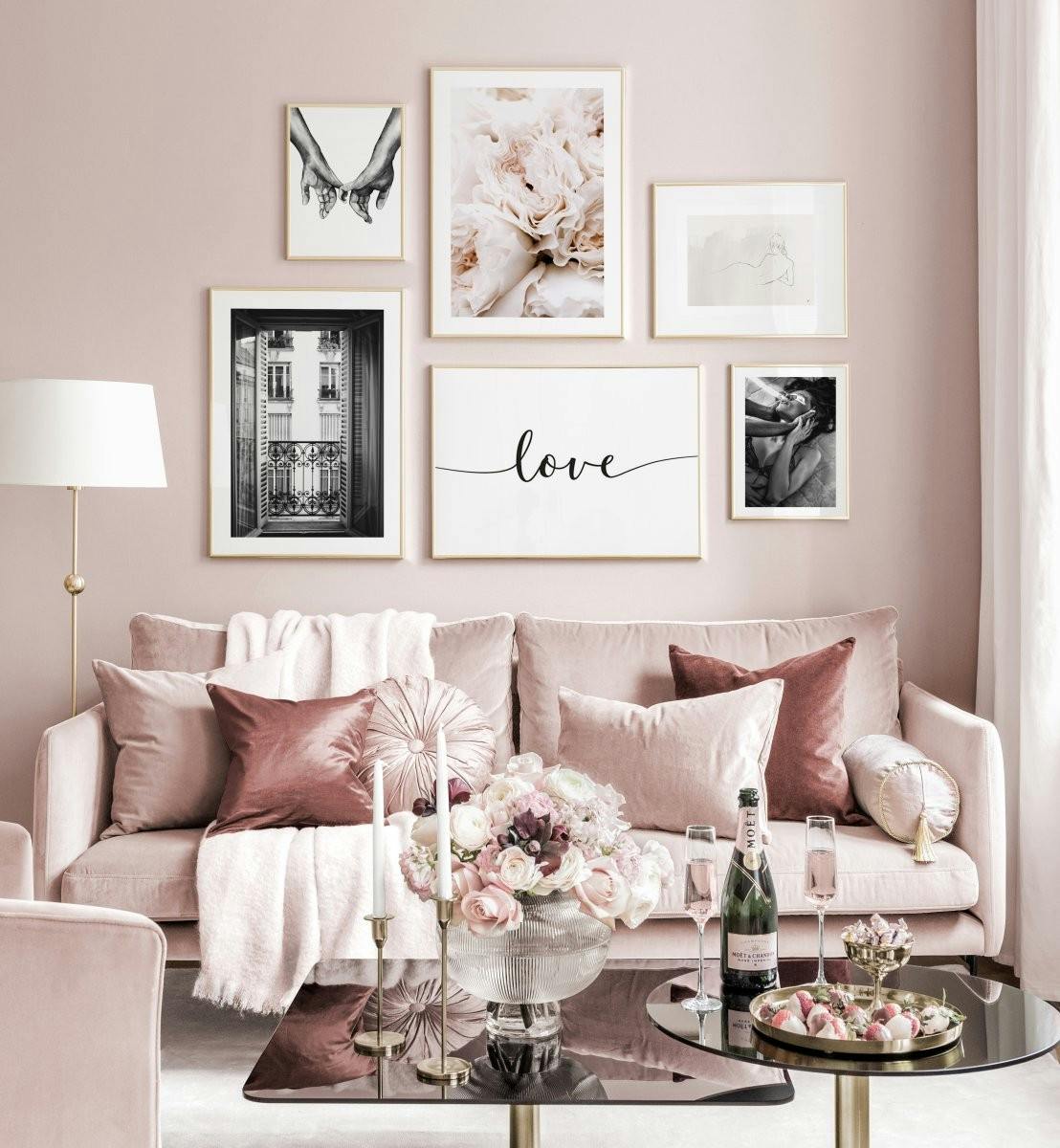 Décoration murale romantique posters noir et blanc style Parisien cadres dorés (ONE SIZE) - Poster Store