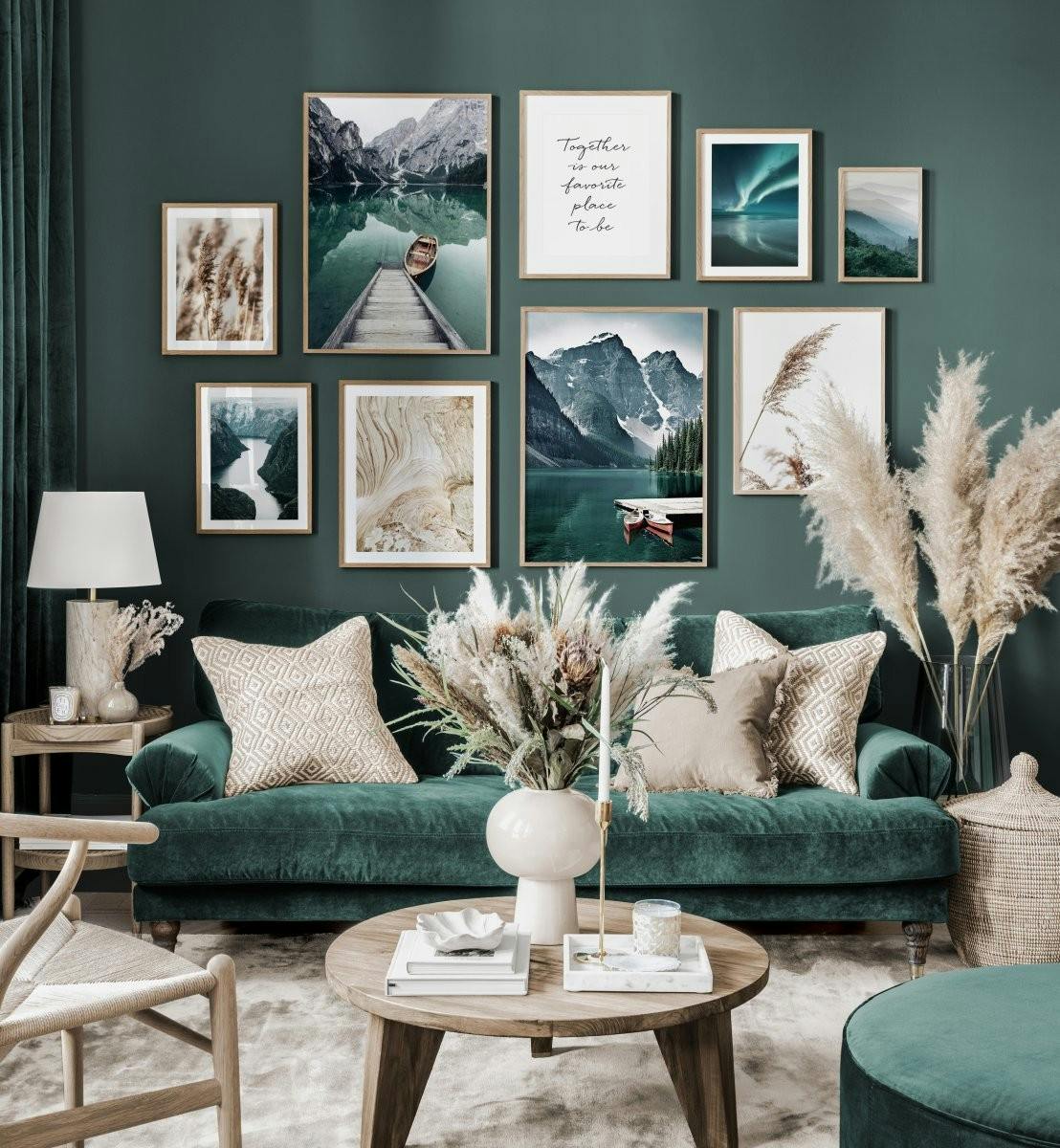 Stunning Scandinavian nature inspired gallery wall landscape posters oak frames (ONE SIZE) - Poster Store