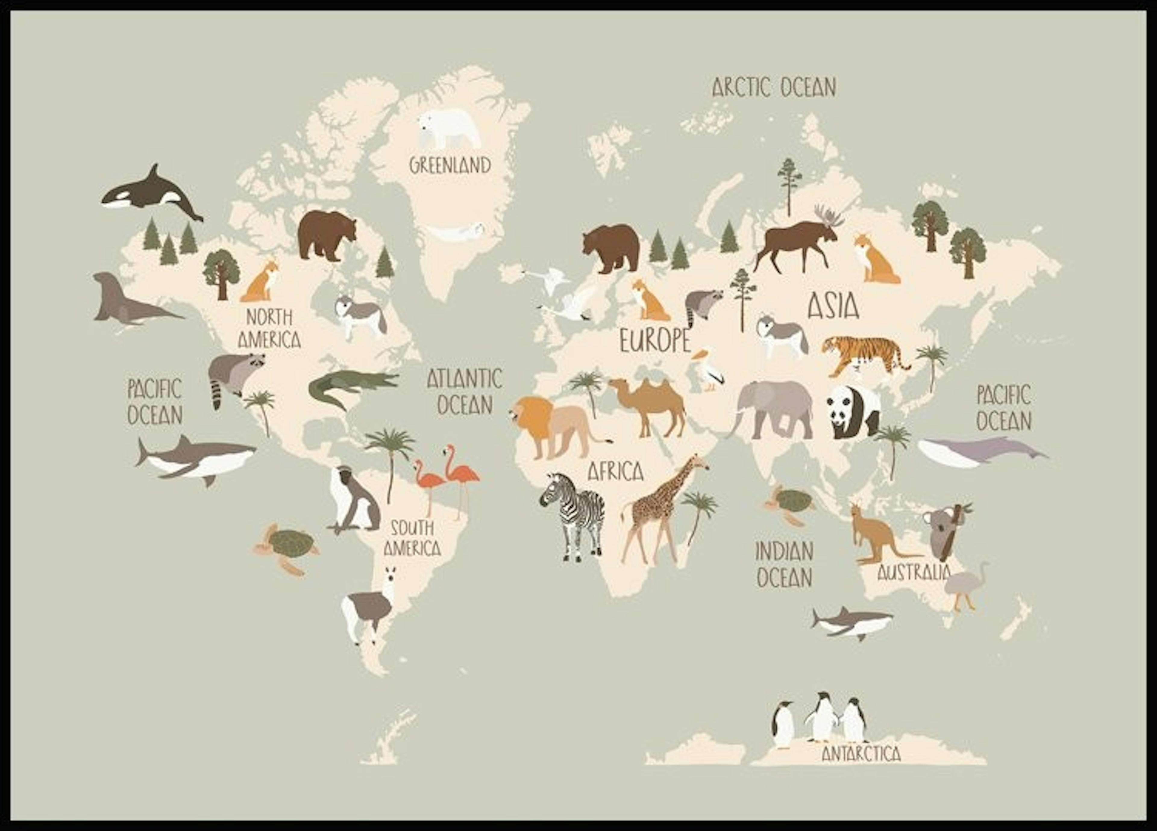 Tierwelt Weltkarte Poster 0
