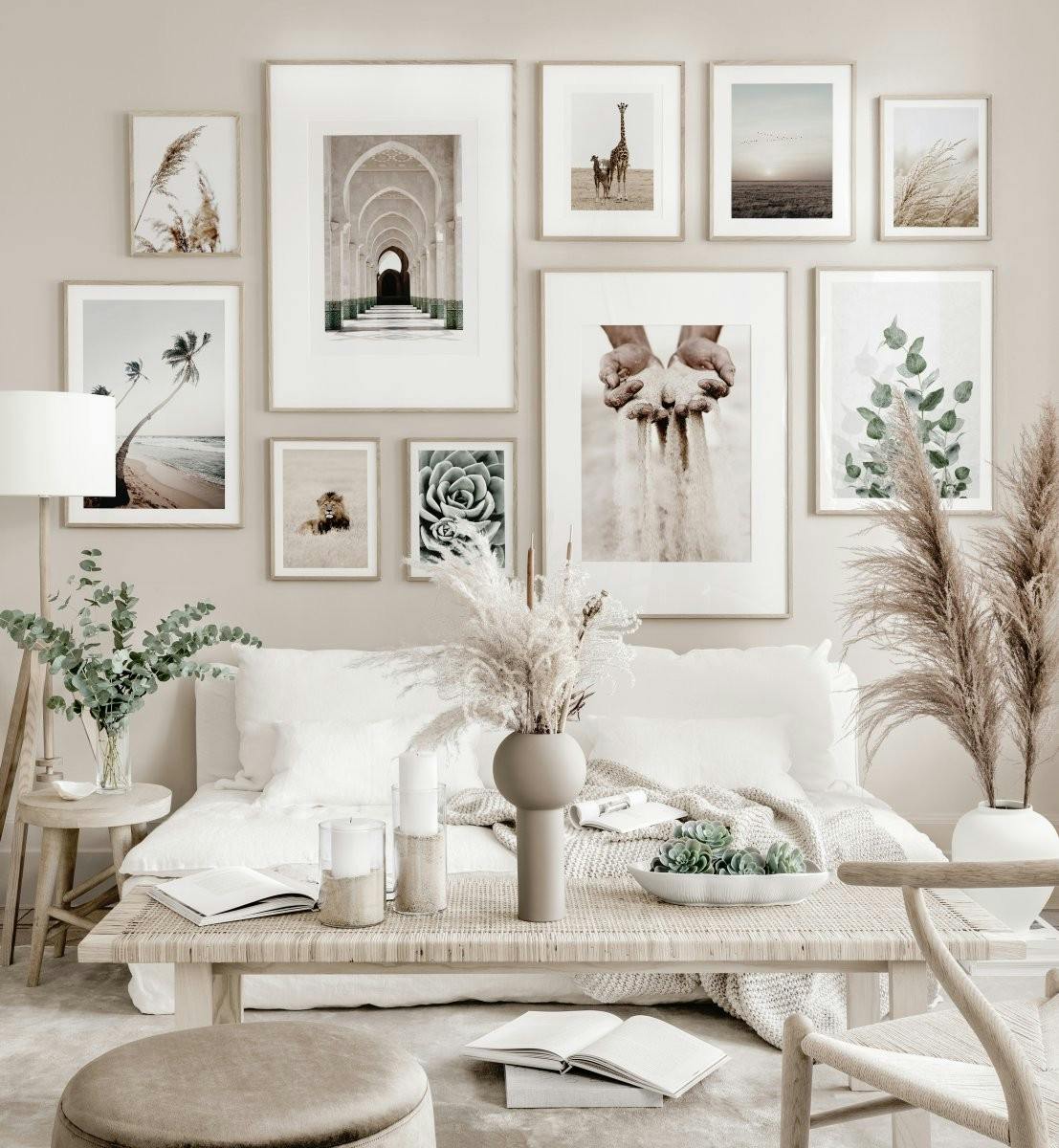 Beige gallery wall mindfulness posters nature posters oak frames (ONE SIZE) - Poster Store
