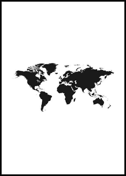 Uil ziel is genoeg World Map Poster - Zwart en wit