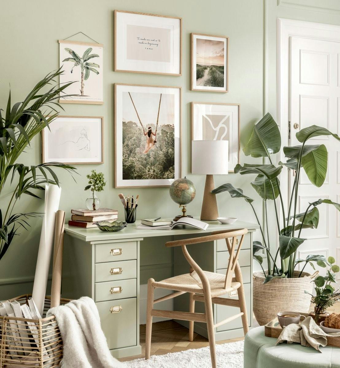 Groene werkkamer foto wanddecoratie posters eiken fotolijsten (ONE SIZE) - Poster Store