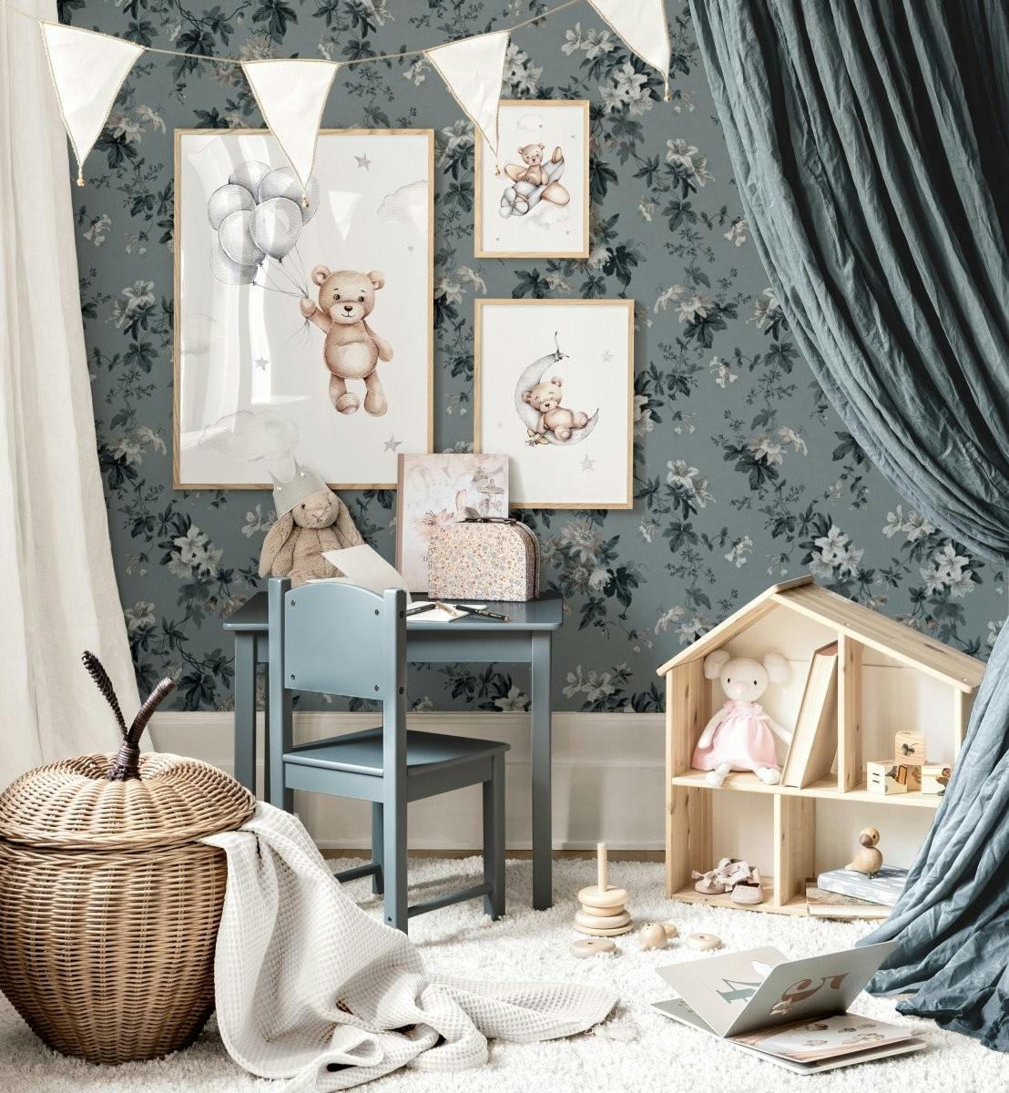 Børneværelse billedvæg teddy plakater børneplakater egetræsrammer (ONE SIZE) - Poster Store