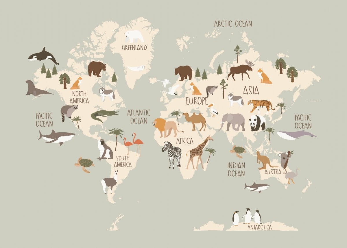 Tierwelt Weltkarte Poster 0