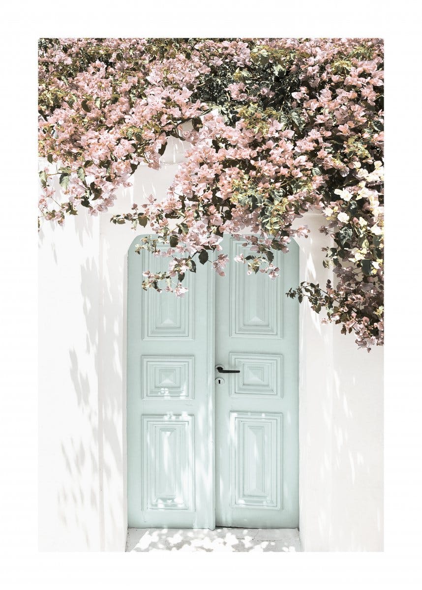 Poster Ușă Roz cu Flori 0
