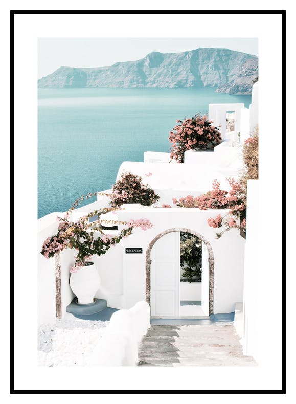 Santorini Blomster Plakat (21x30 cm) - Poster Store