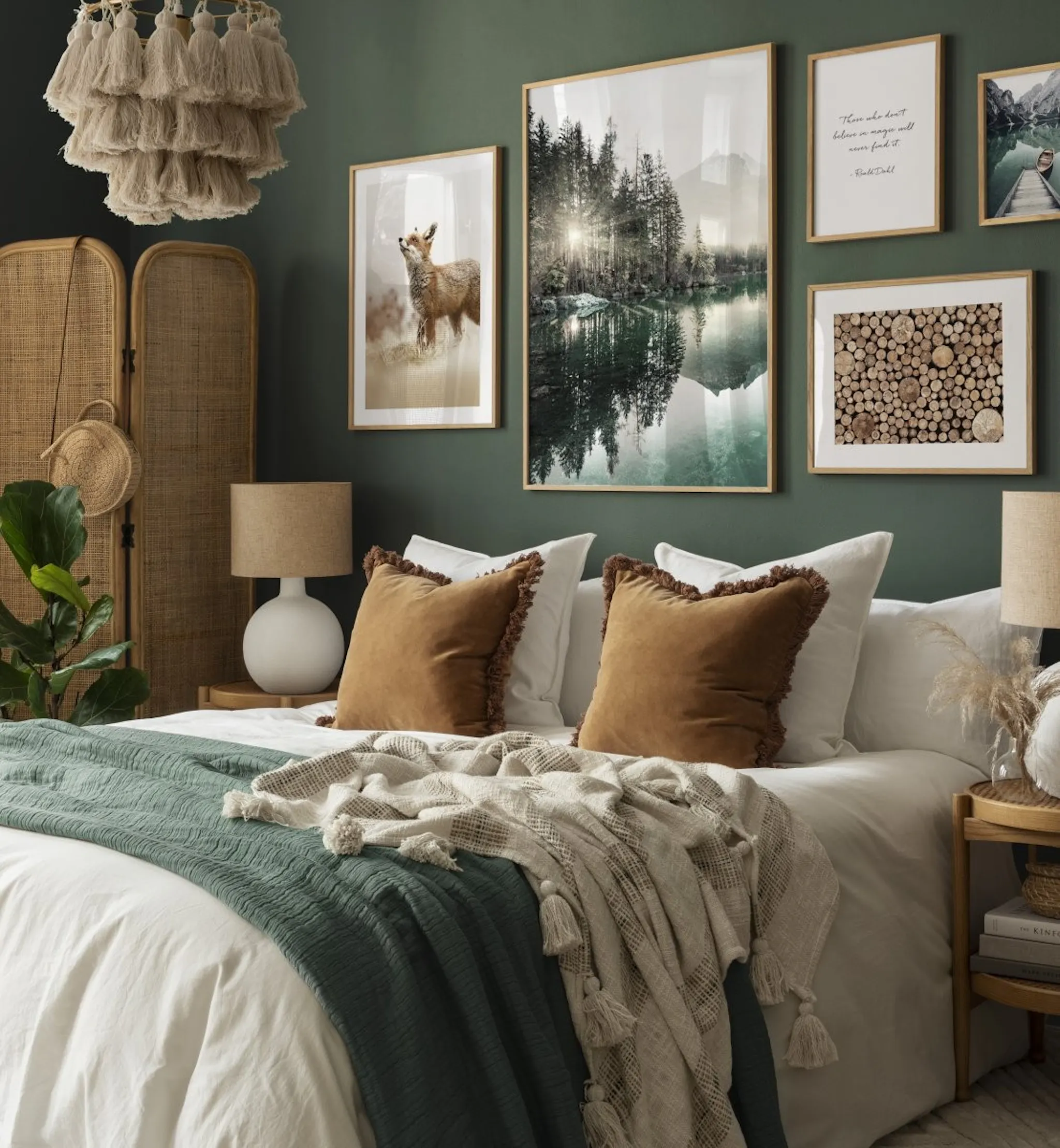 Cozy Bedroom Gallerywall | Serene Deer and Forest Framed Art | Poster ...