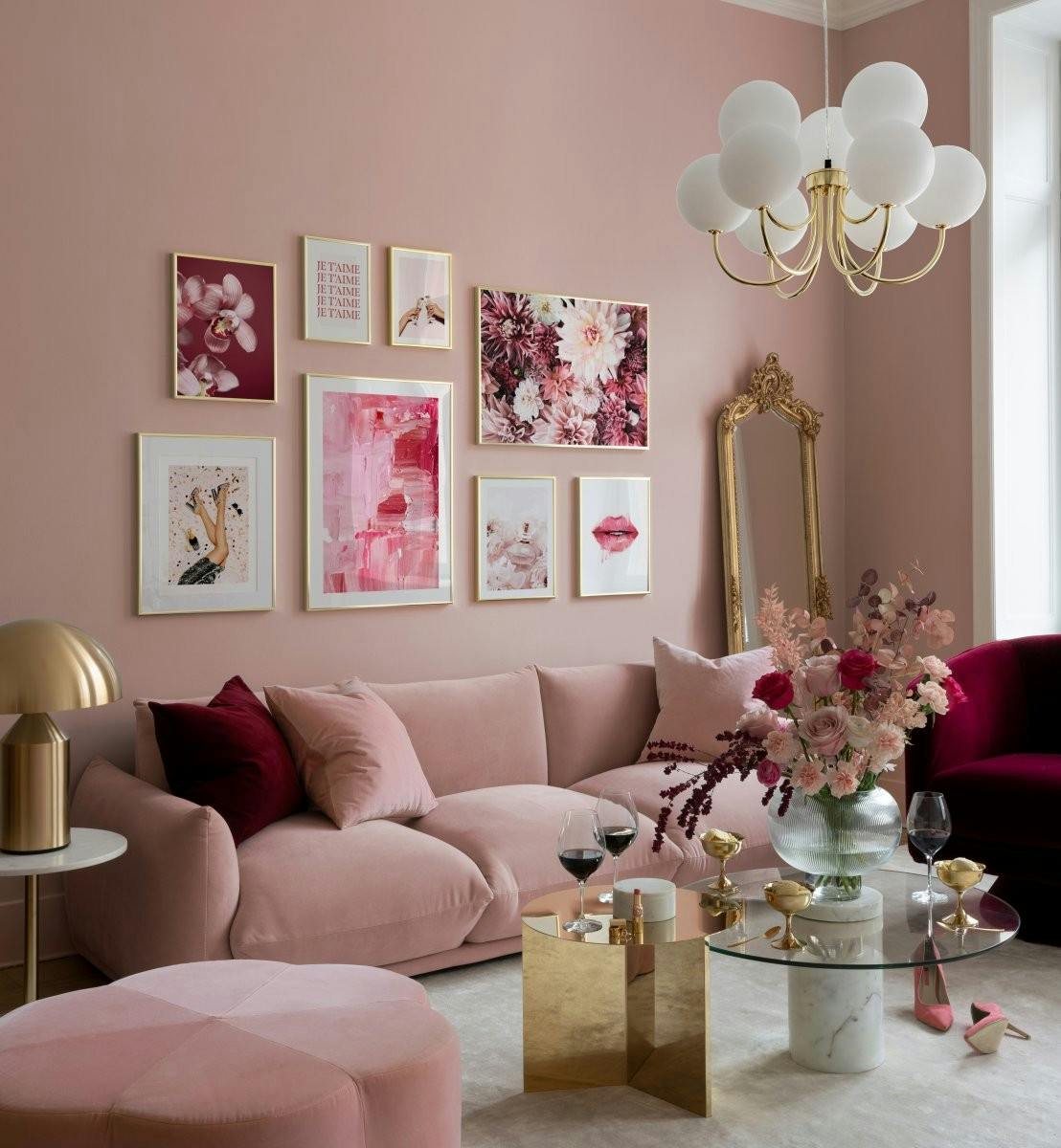 Girl power art prints and quotes in pink for a living room