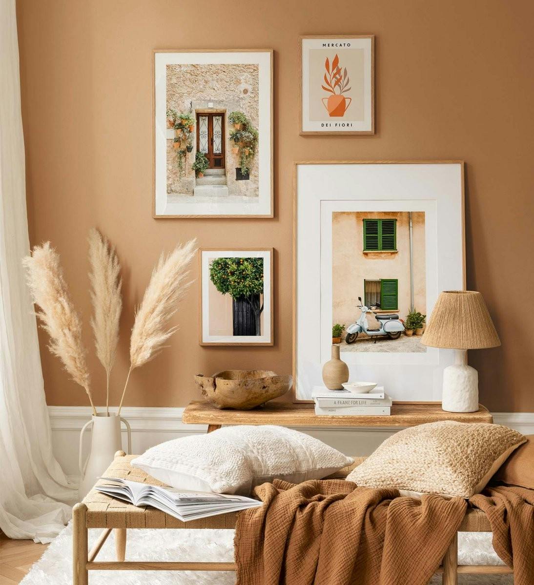 Historical gallery wall of buildings in nature colours for the living room or hallway (ONE SIZE) - Poster Store