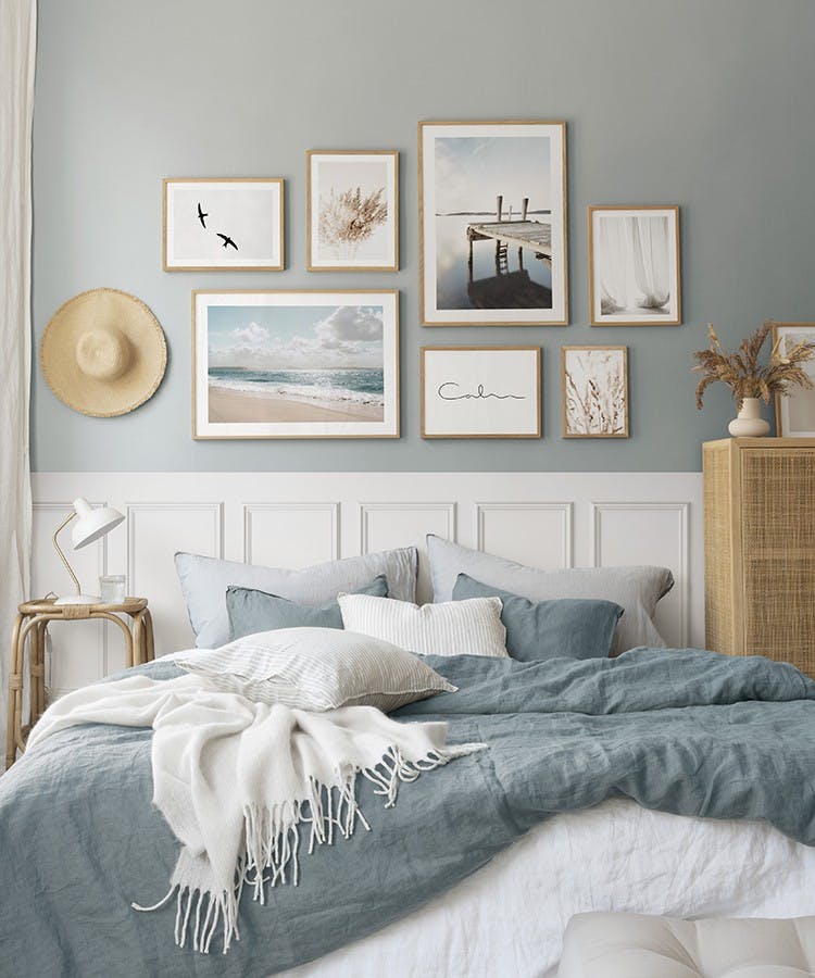 Natur-Bilderwand in Blau in Eichenrahmen für das Schlafzimmer (ONE SIZE) - Poster Store