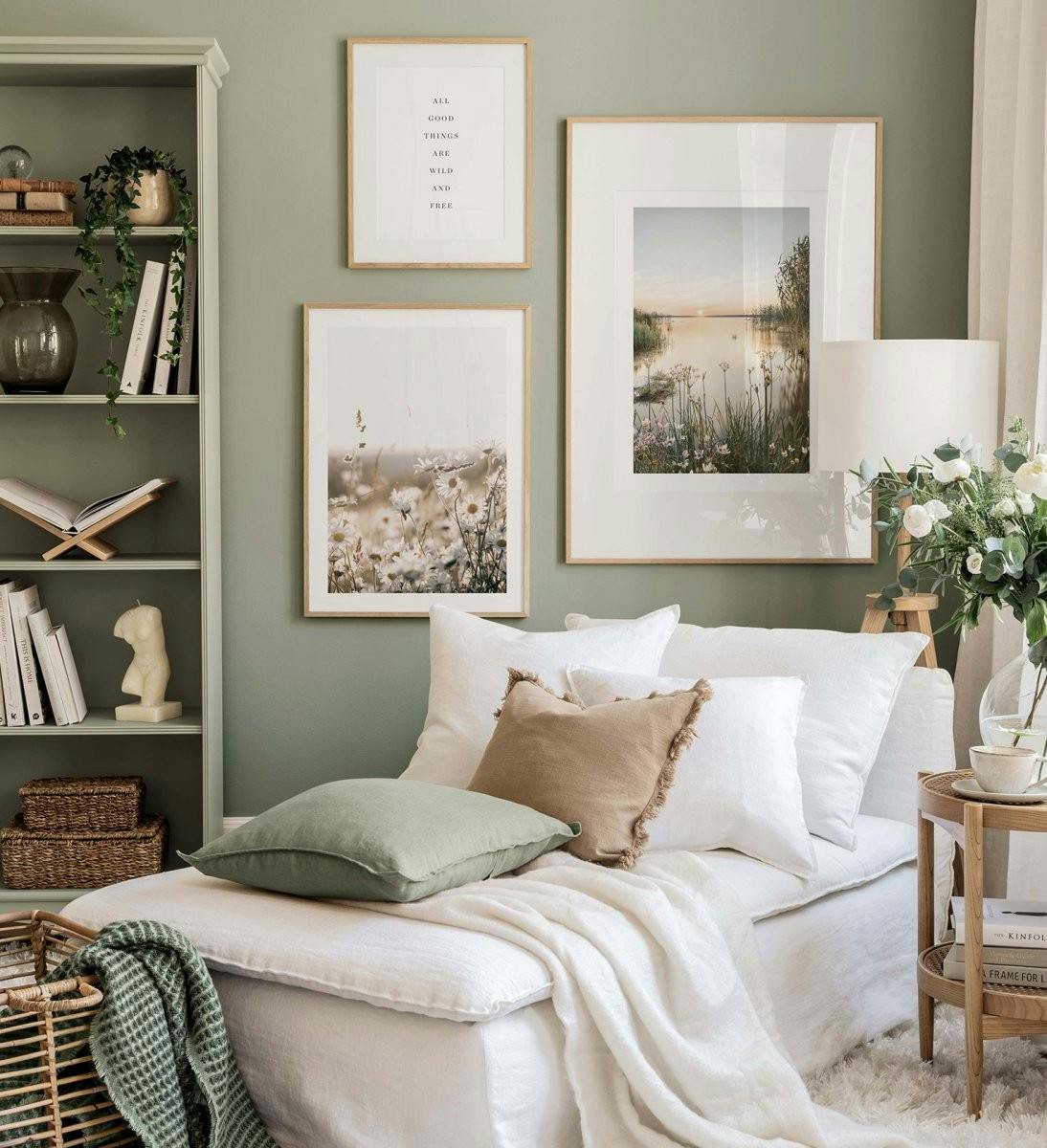 Gallery wall with nature posters and oak frames for living room or bedroom (ONE SIZE) - Poster Store