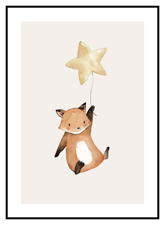 Plakat Star Balloon Fox (21x30 cm) - Poster Store