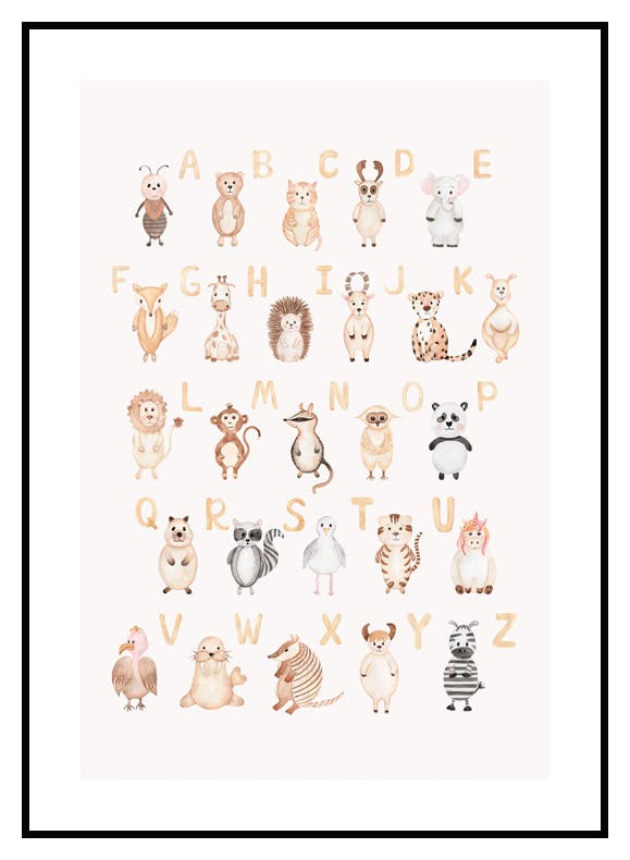 Bokstäver med Djur Poster (21x30 cm) - Poster Store