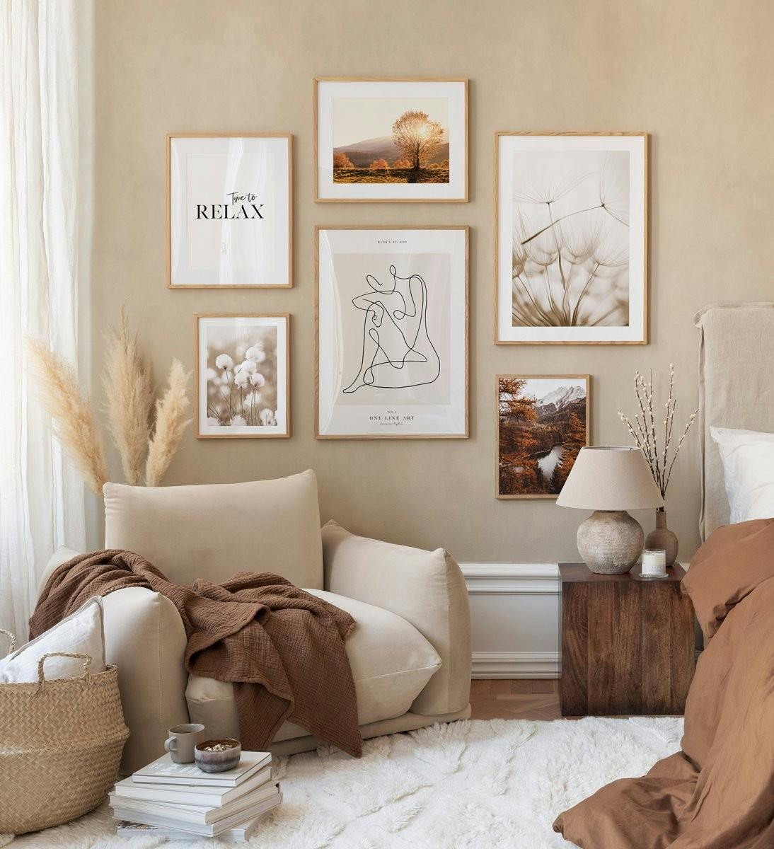 Artsy gallery wall with oak frames and our bestseller posters. (ONE SIZE) - Poster Store