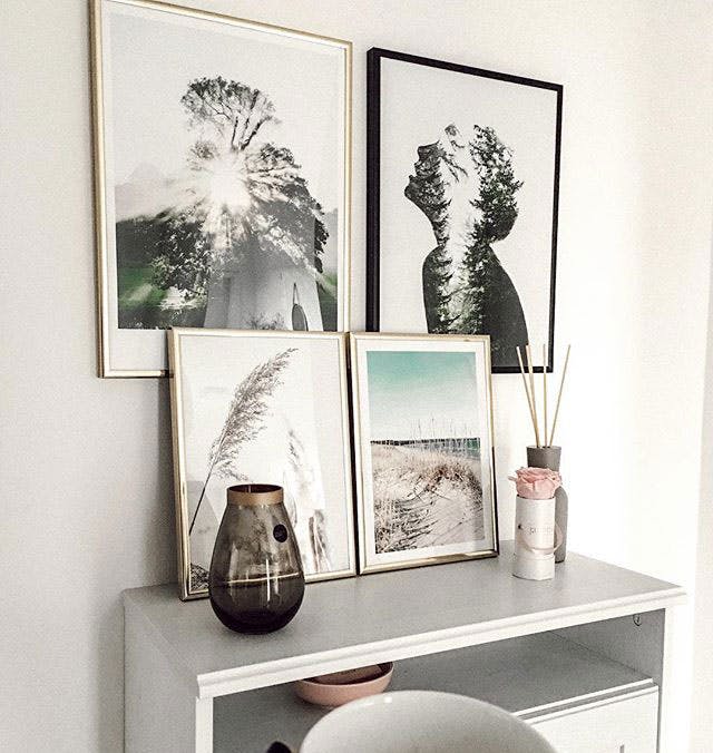 Stylish gallery wall with nature posters