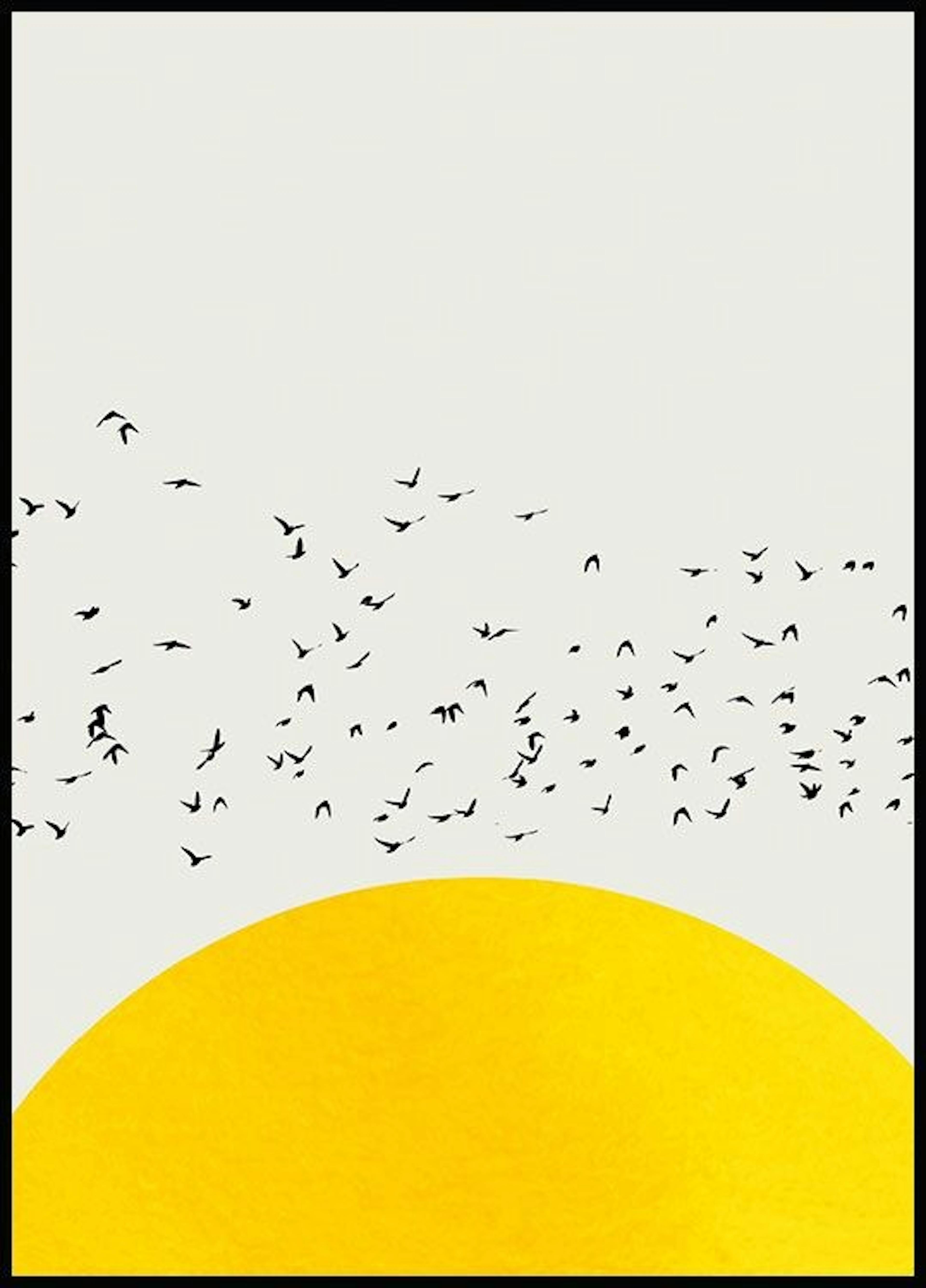 黄色の太陽と鳥たち ポスター 0