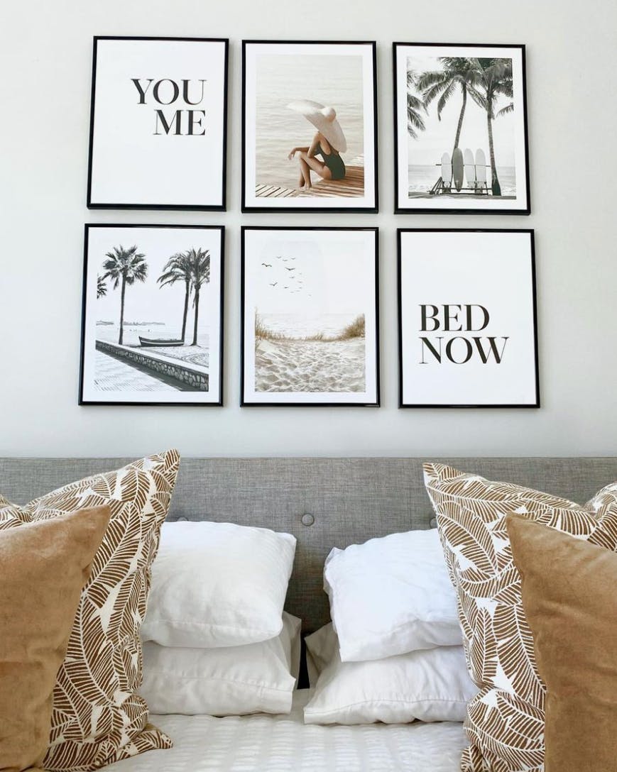 Stijlvolle zomerige fotowand slaapkamer wanddecoratie citaat prints