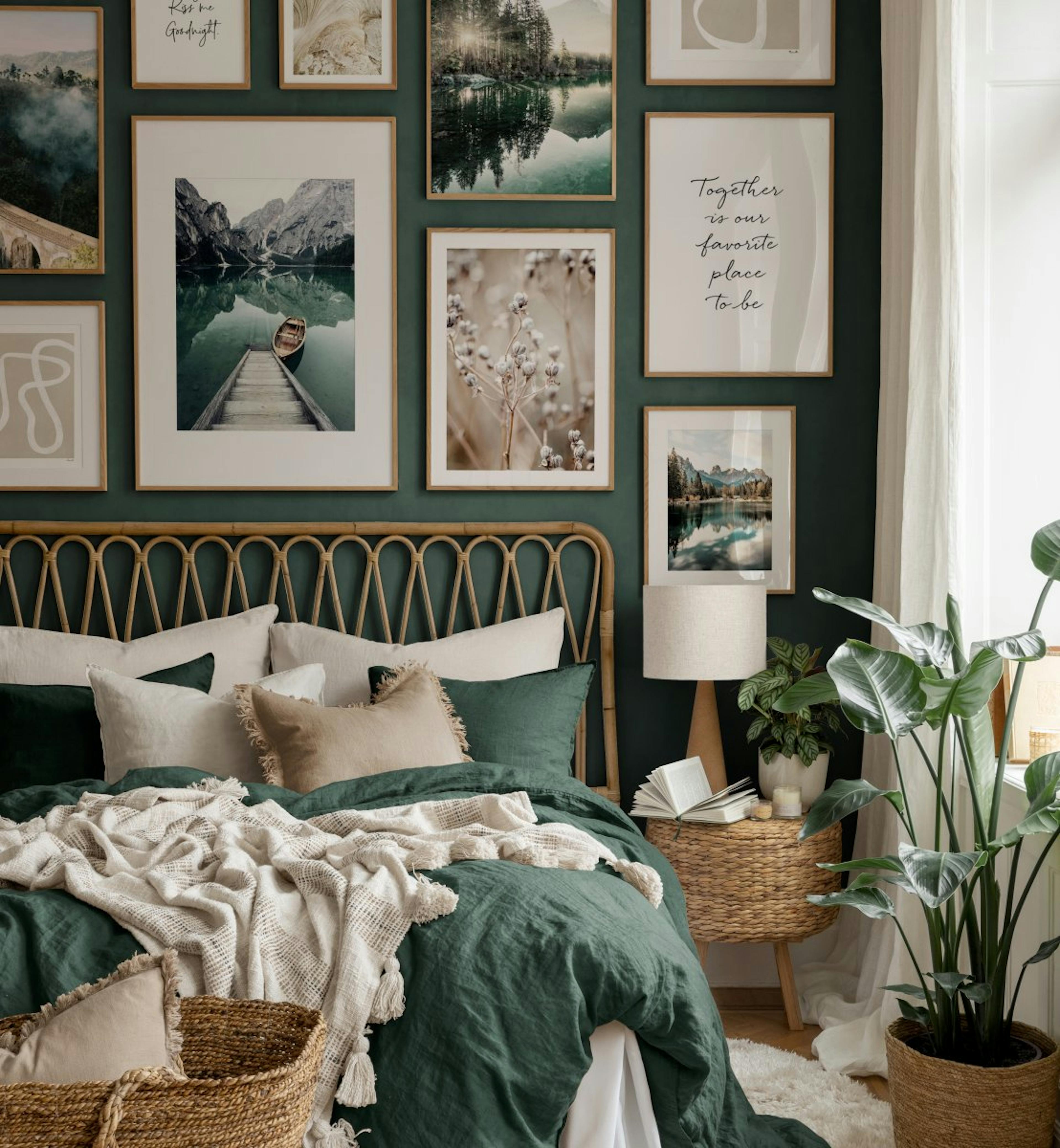 Serene nature prints, illustrations and quotes for bedroom