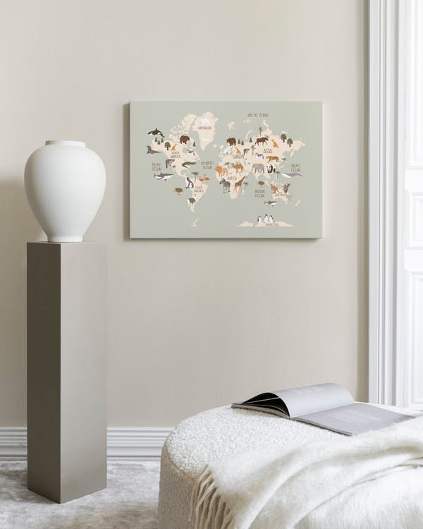 Canvas Prints - Wildlife World Map Canvas print (50x70 cm - Black Frame) - Poster Store