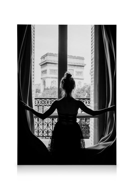 Canvas Prints - Girl in Paris Window Canvas print (50x70 cm) - Poster Store