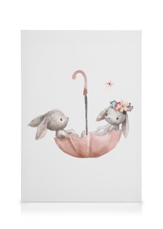 Canvastavlor - Bunnies Umbrella Canvastavla (30x40 cm) - Poster Store