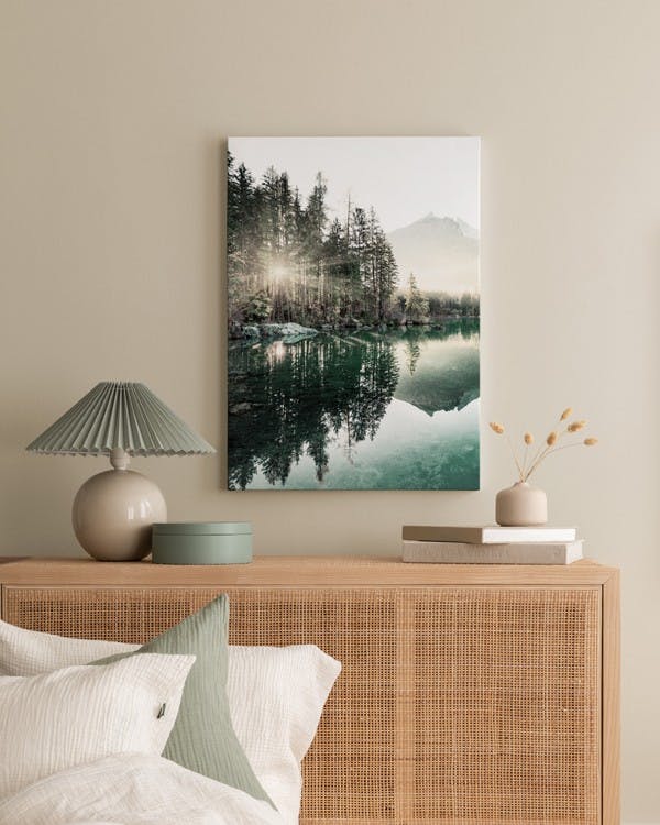 Canvas Prints - Morning View Lake Canvas print (70x100 cm - Oak Frame) - Poster Store
