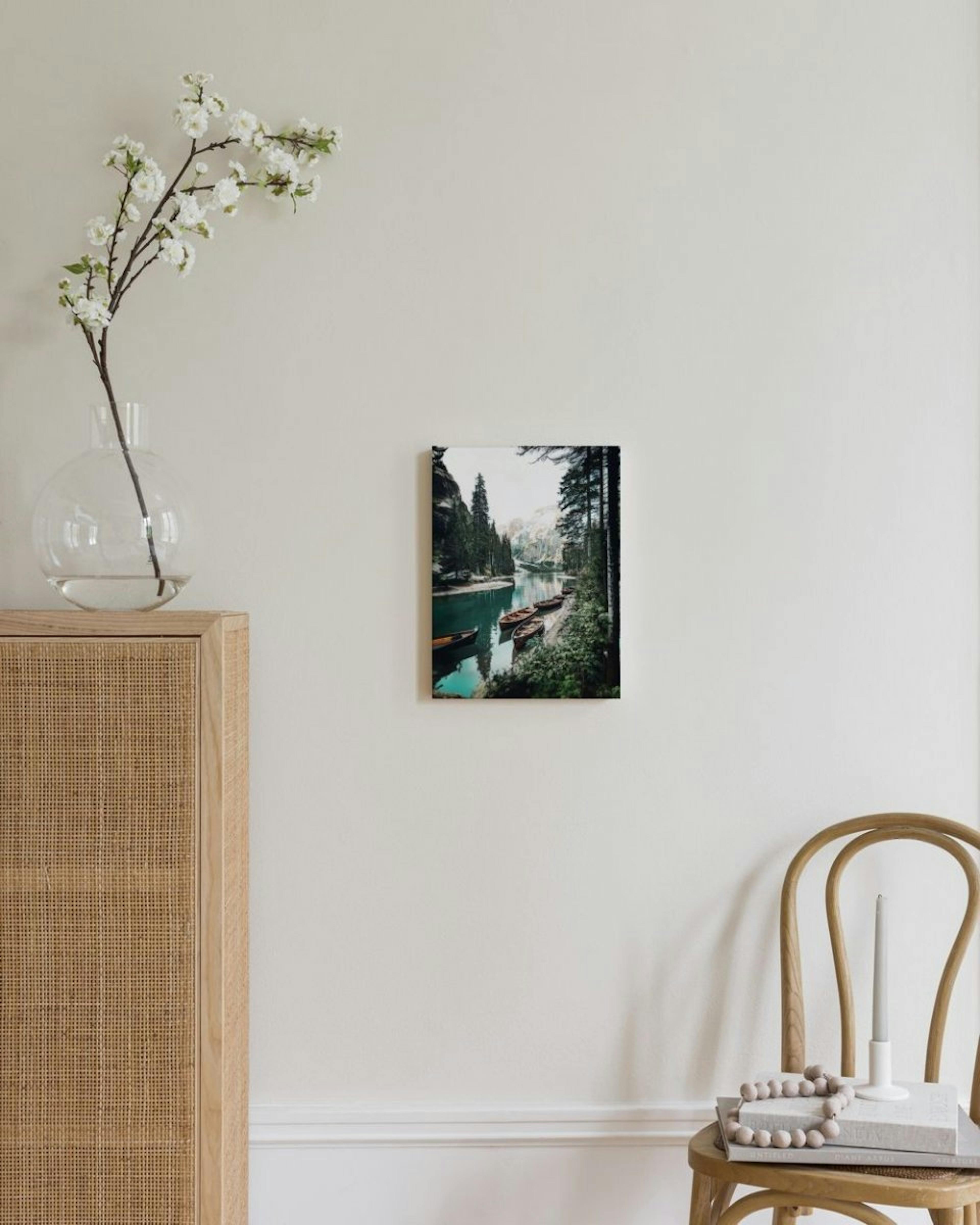 Boats with Mountain View Canvas Print thumbnail