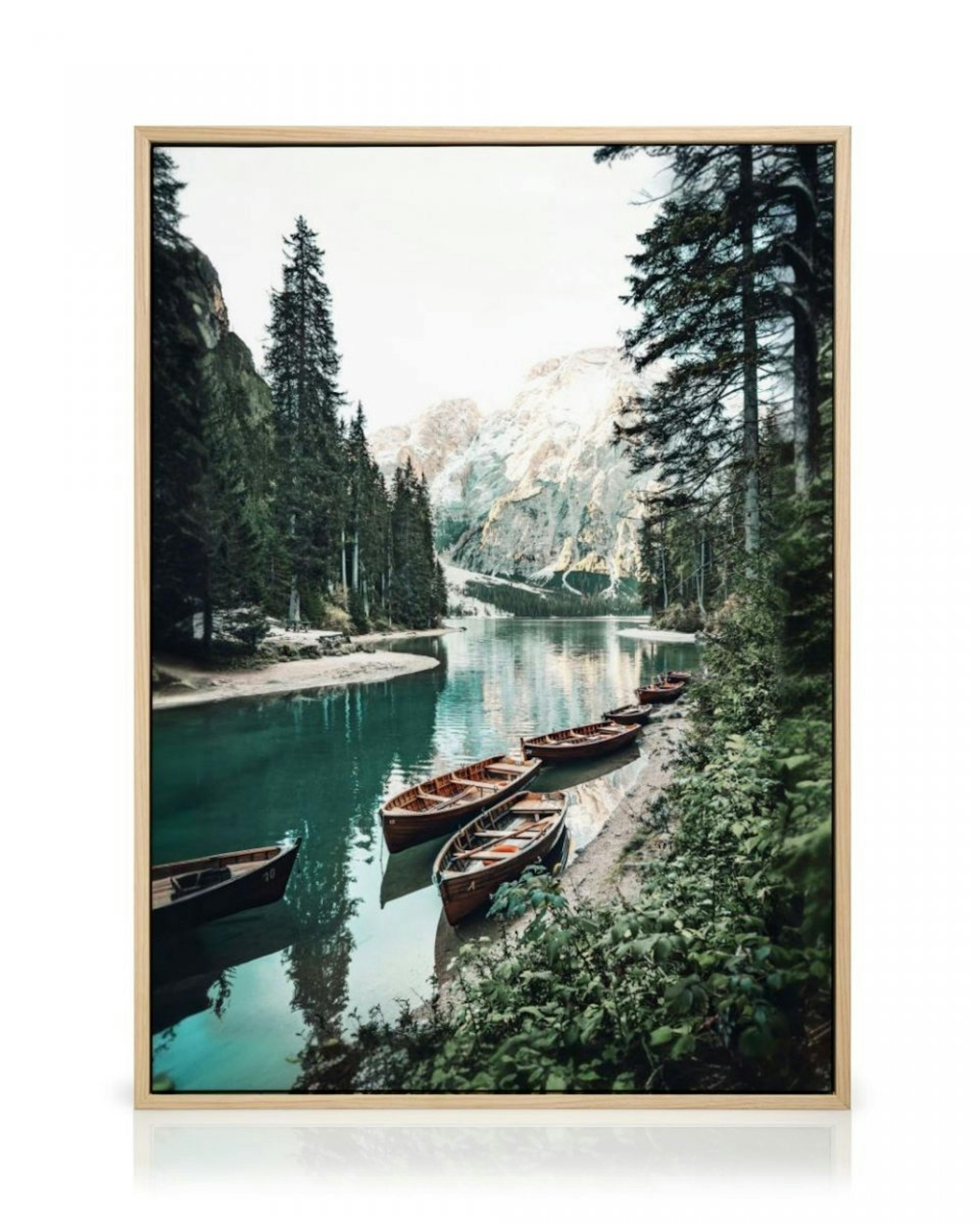 Boats with Mountain View Canvas Print thumbnail