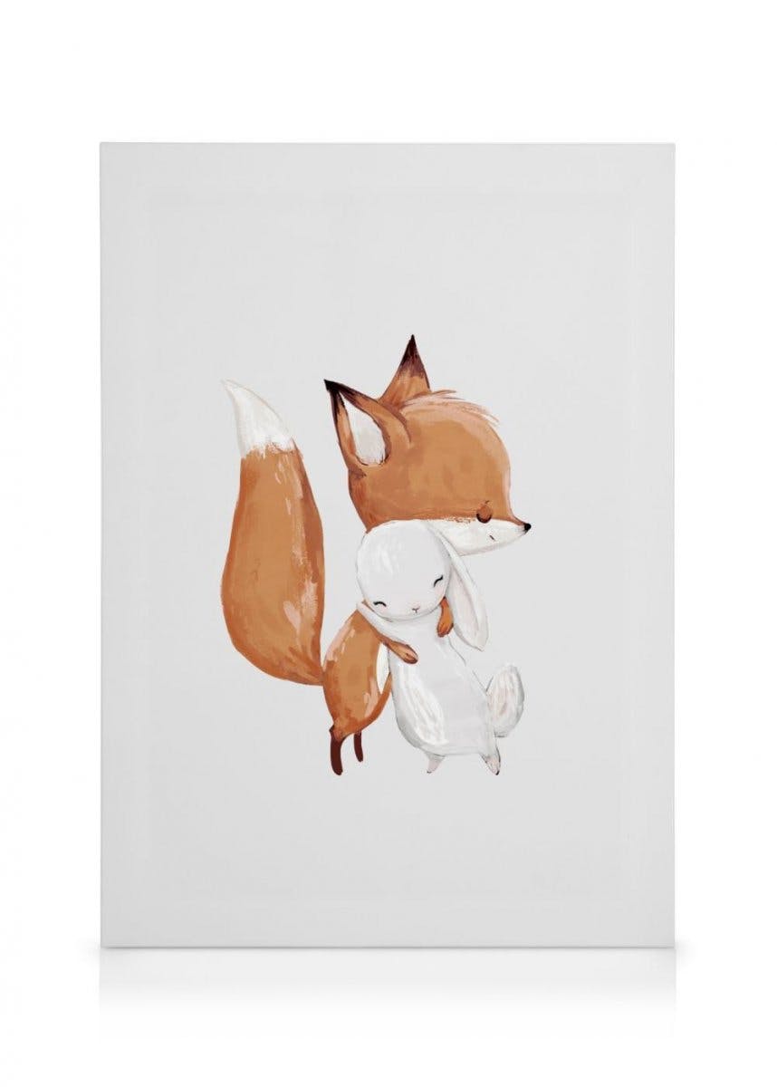 Fox and Rabbit Canvas Print (70x100 cm - Black Frame) - Poster Store