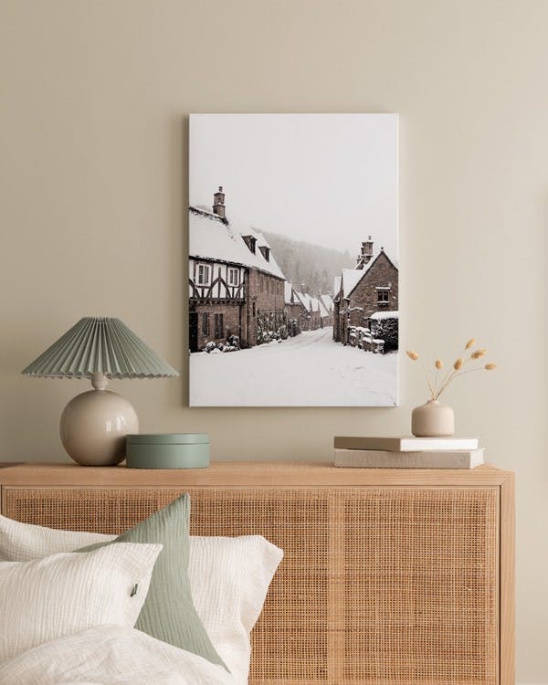 Canvas Prints - Winter Village Canvas print (50x70 cm - Oak Frame) - Poster Store