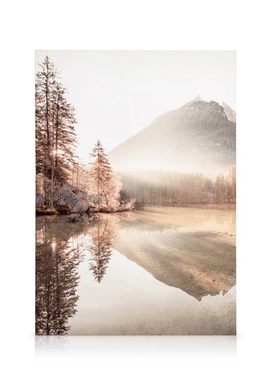 Mistige Zonsopgang Canvas (50x70 cm - Fotokaders Eiken) - Poster Store