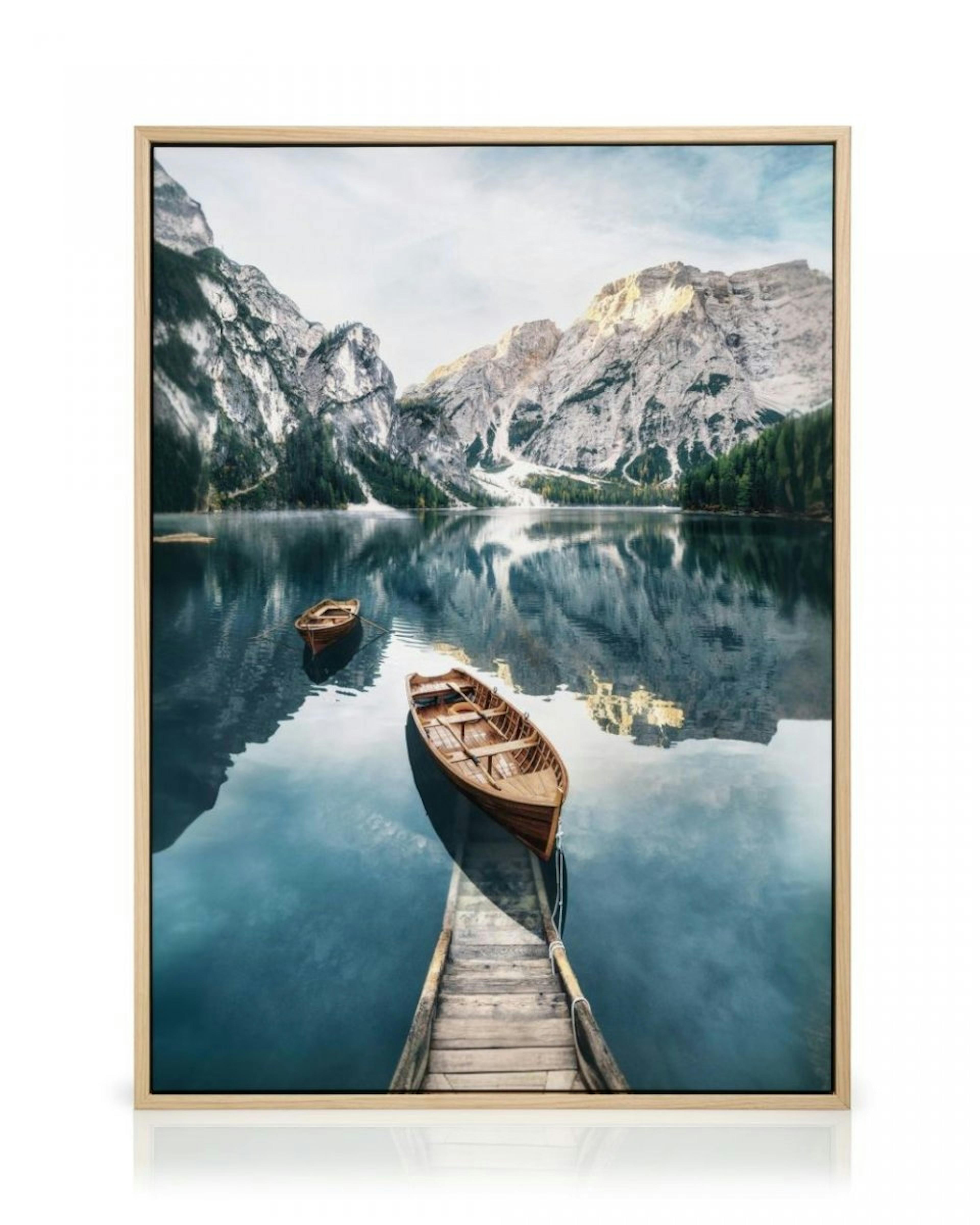 Boat in Mountain Lake Canvas Print thumbnail