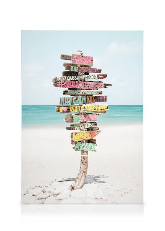 Canvastavlor - Skylt på Stranden Canvastavla (30x40 cm) - Poster Store