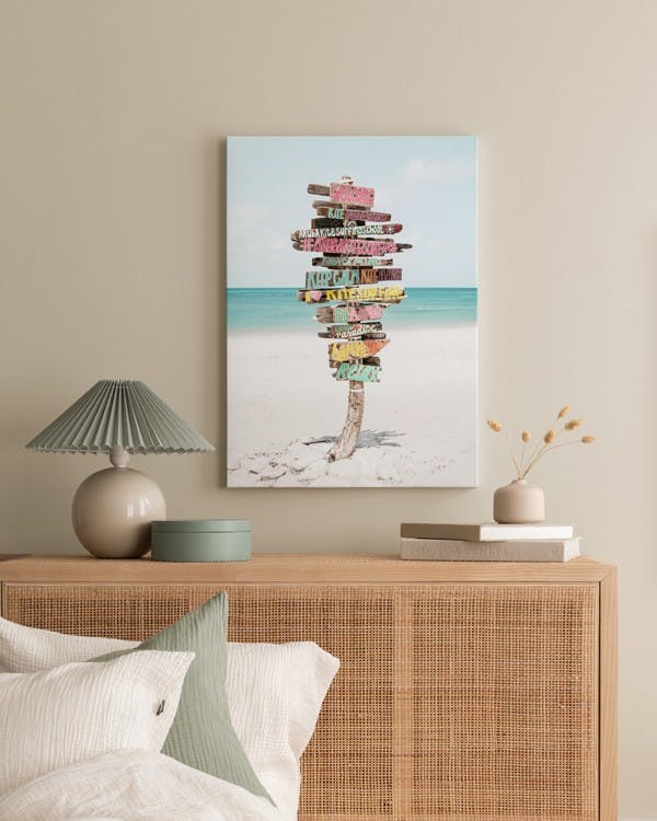 Canvas Prints - Sign on the Beach Canvas print (50x70 cm - Oak Frame) - Poster Store