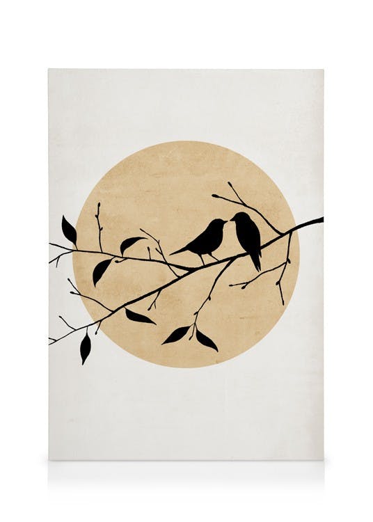 Silhouettes d'Oiseaux Dorés Toile (50x70 cm - Cadre noir) - Poster Store