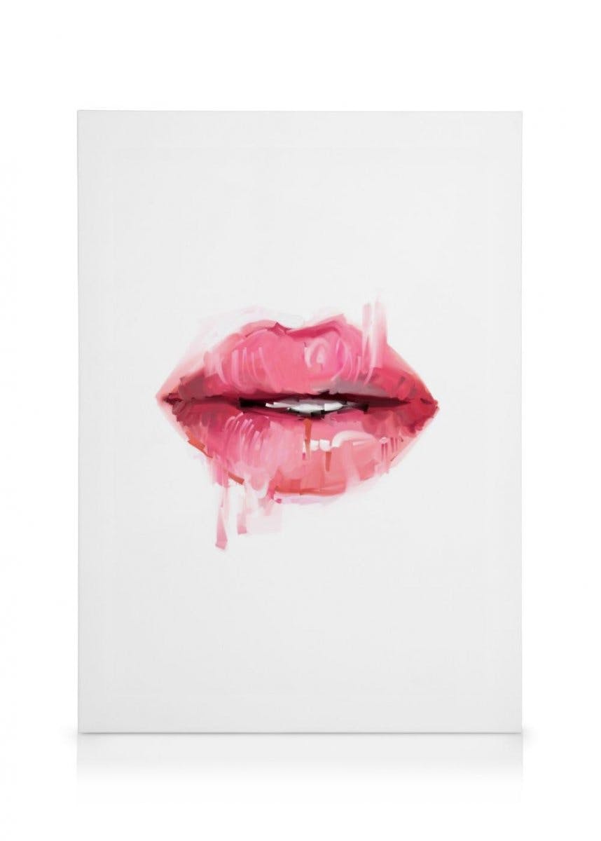 Roze Lippen Canvas (70x100 cm - Fotolijst Zwart) - Poster Store