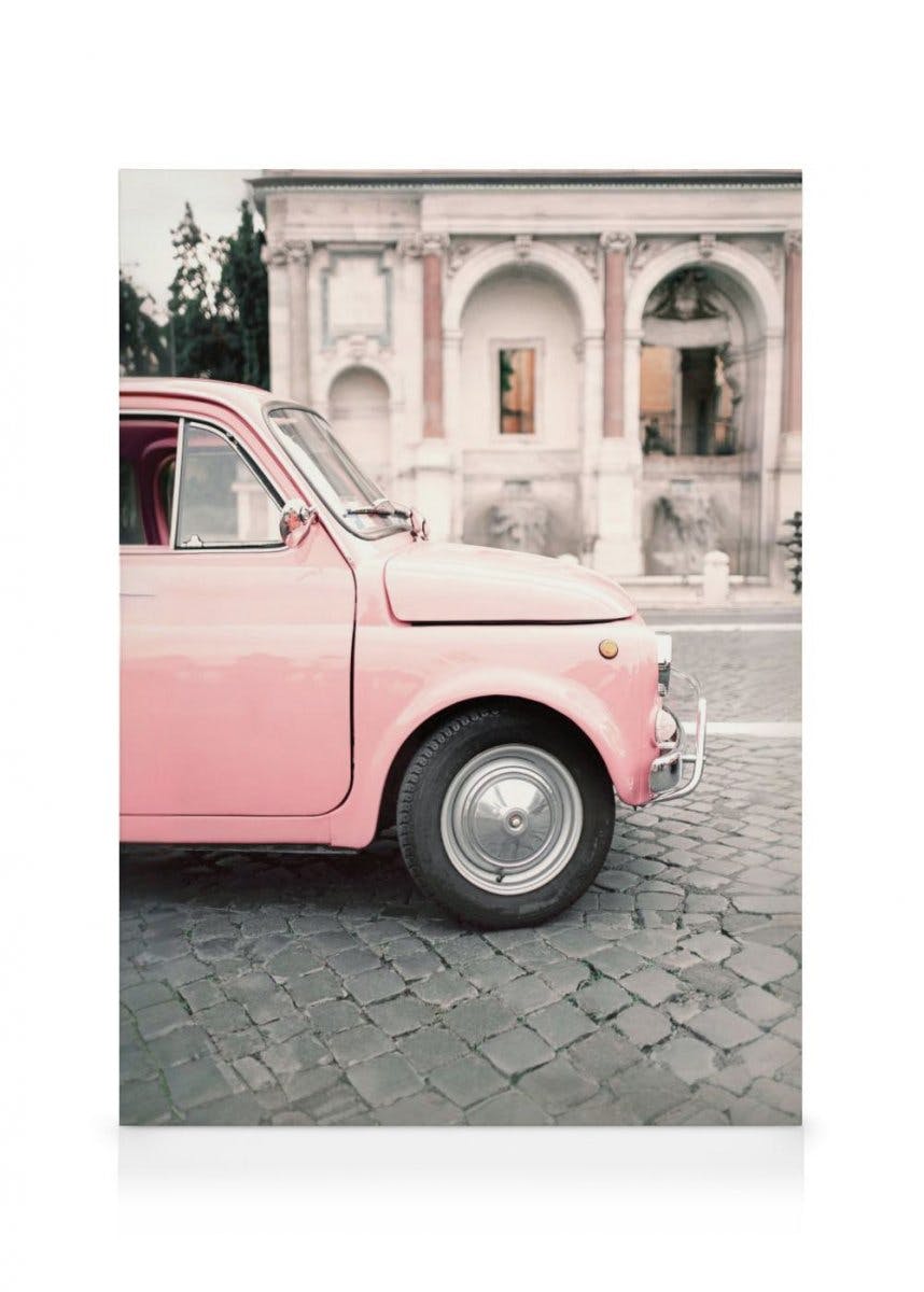 Auto Rosa Stampa su tela (50x70 cm - Cornice in nero) - Poster Store