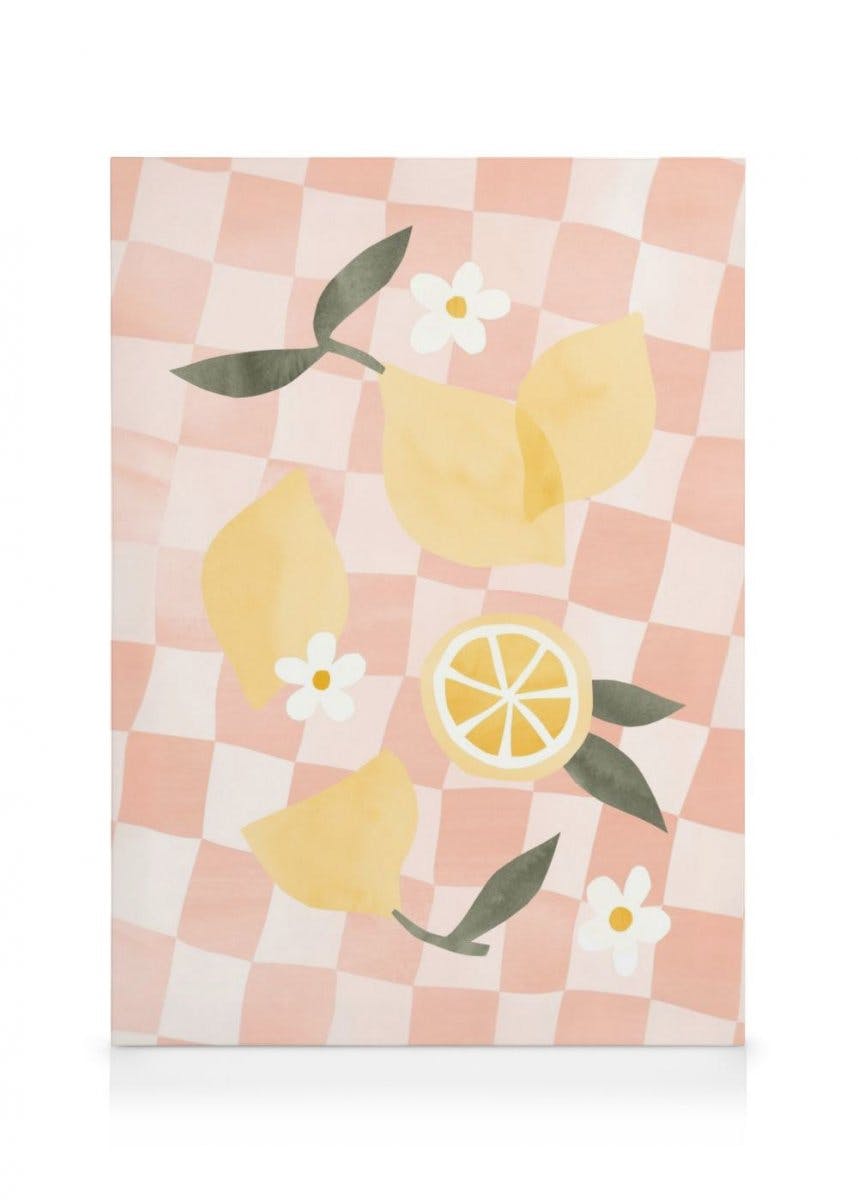 Abstraktes Zitronen-Picknick Leinwandbild (50x70 cm - Eichenrahmen) - Poster Store