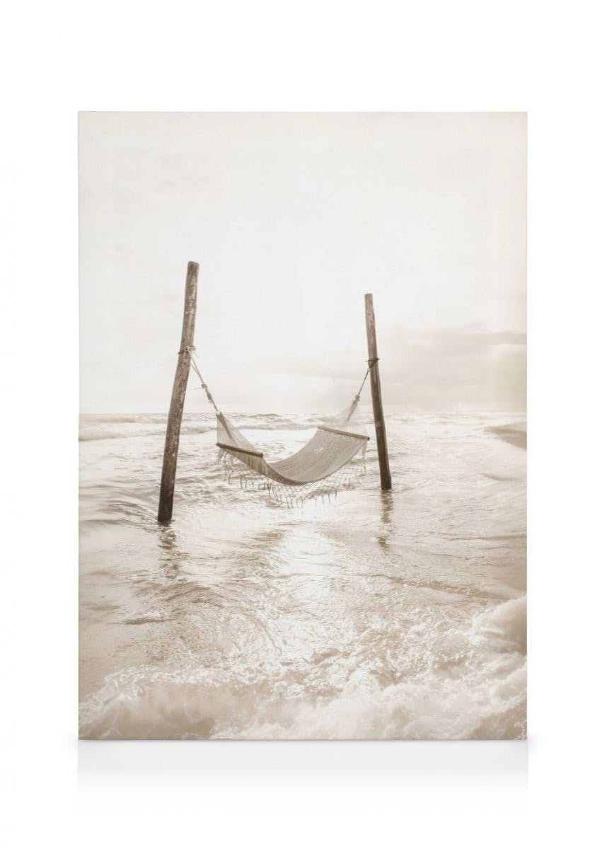 Beach Hammock Canvas Print (70x100 cm - Oak Frame) - Poster Store