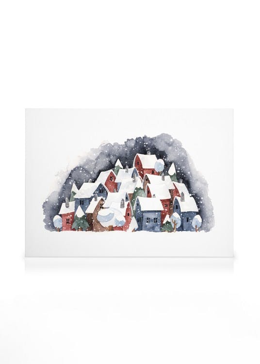 Snowy Town Obraz na płótnie (30x40 cm - Czarna ramka) - Poster Store